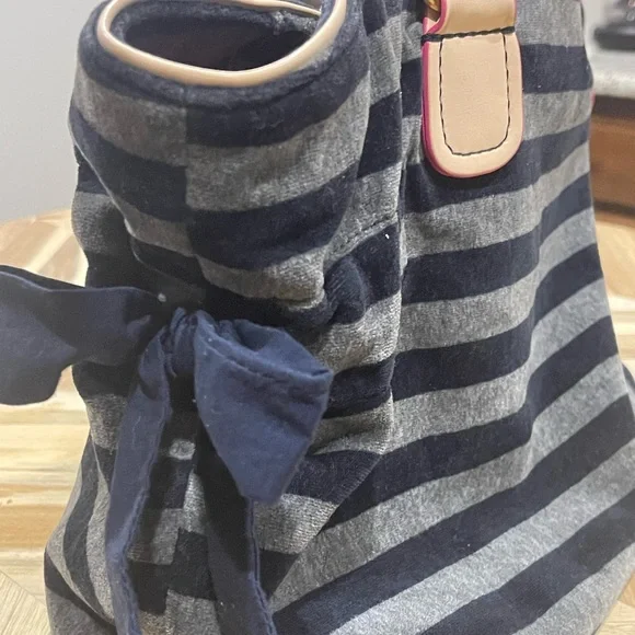 Juicy Couture Vintage Velour Navy Stripe Handbag Purse Tote - Picture 3 of 7